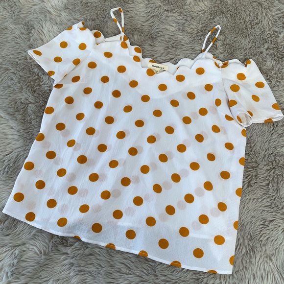 Monteau Tops - Monteau white and orange off the shoulder top